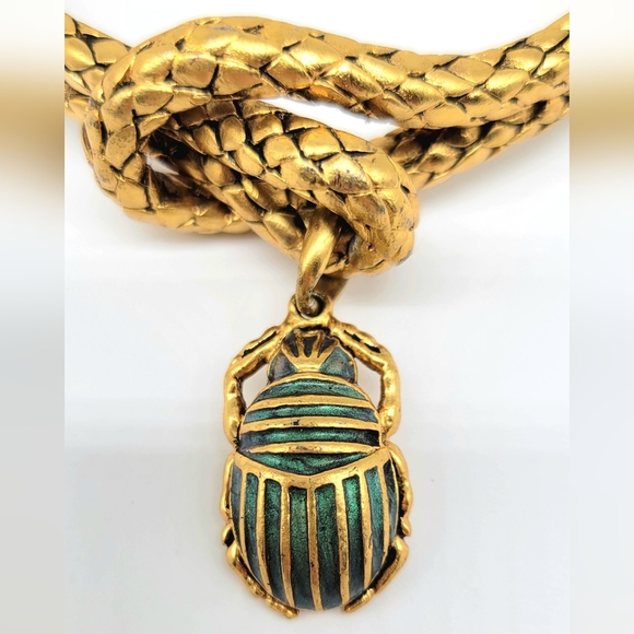 Roberto Cavalli AMAZING and RARE Gold Egyptian Scarab Charm Bangle Bracelet - Picture 4 of 15